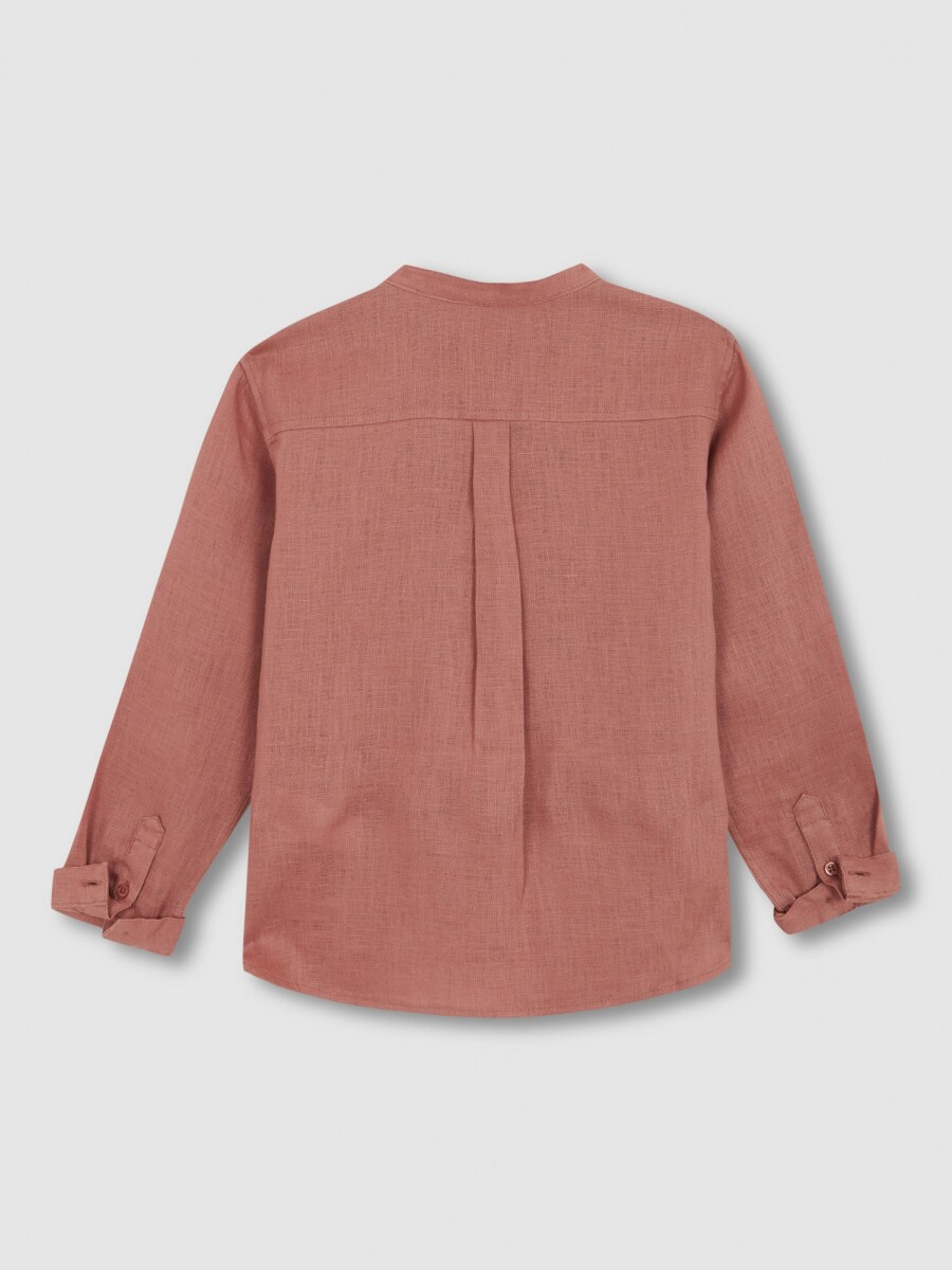 Camisa De Lino Cuello Mao Coral Claro