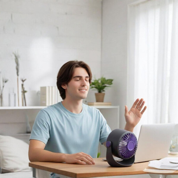 Ventilador Escritorio Recargable Batería 360 5 Velocidades Color Negro