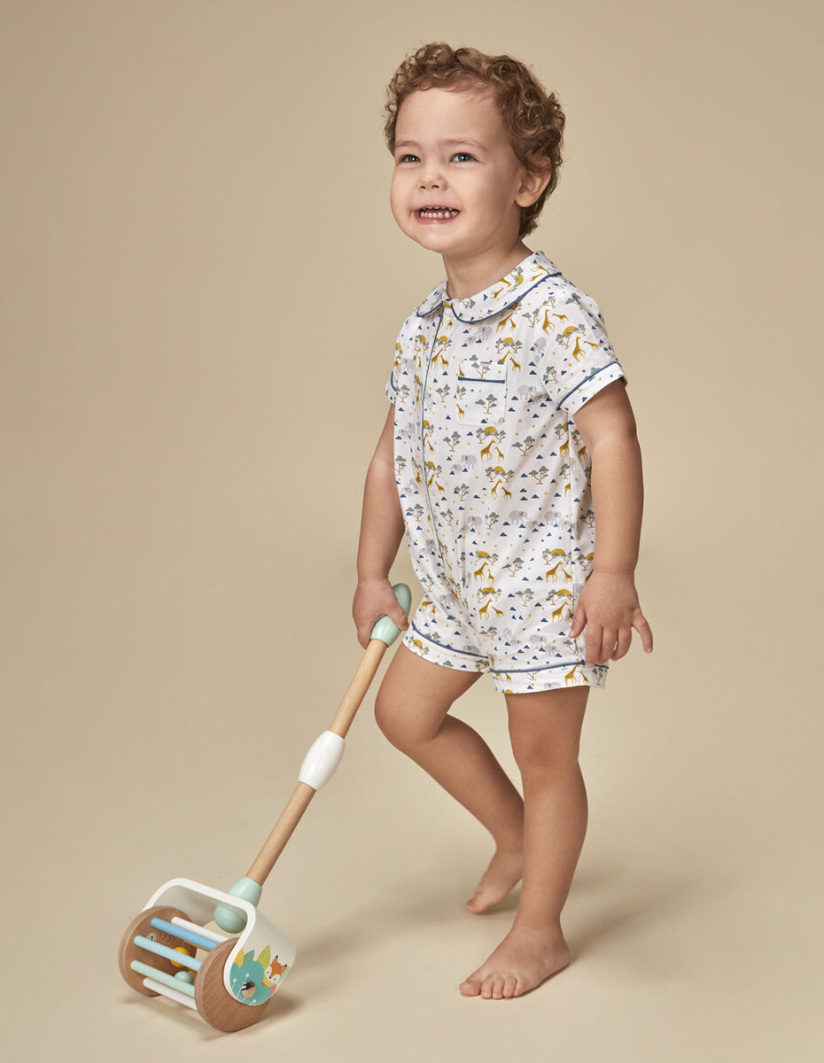Pijama Corto De Popelin Estampado - Blanco 