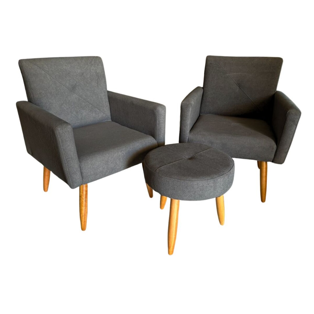 Conjunto Dallas 2 Poltronas 1 Puff Veludo Paiva Chumbo 