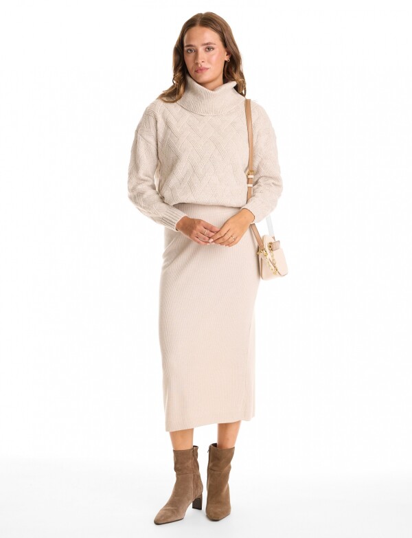 Falda Midi Tejida BEIGE CLARO