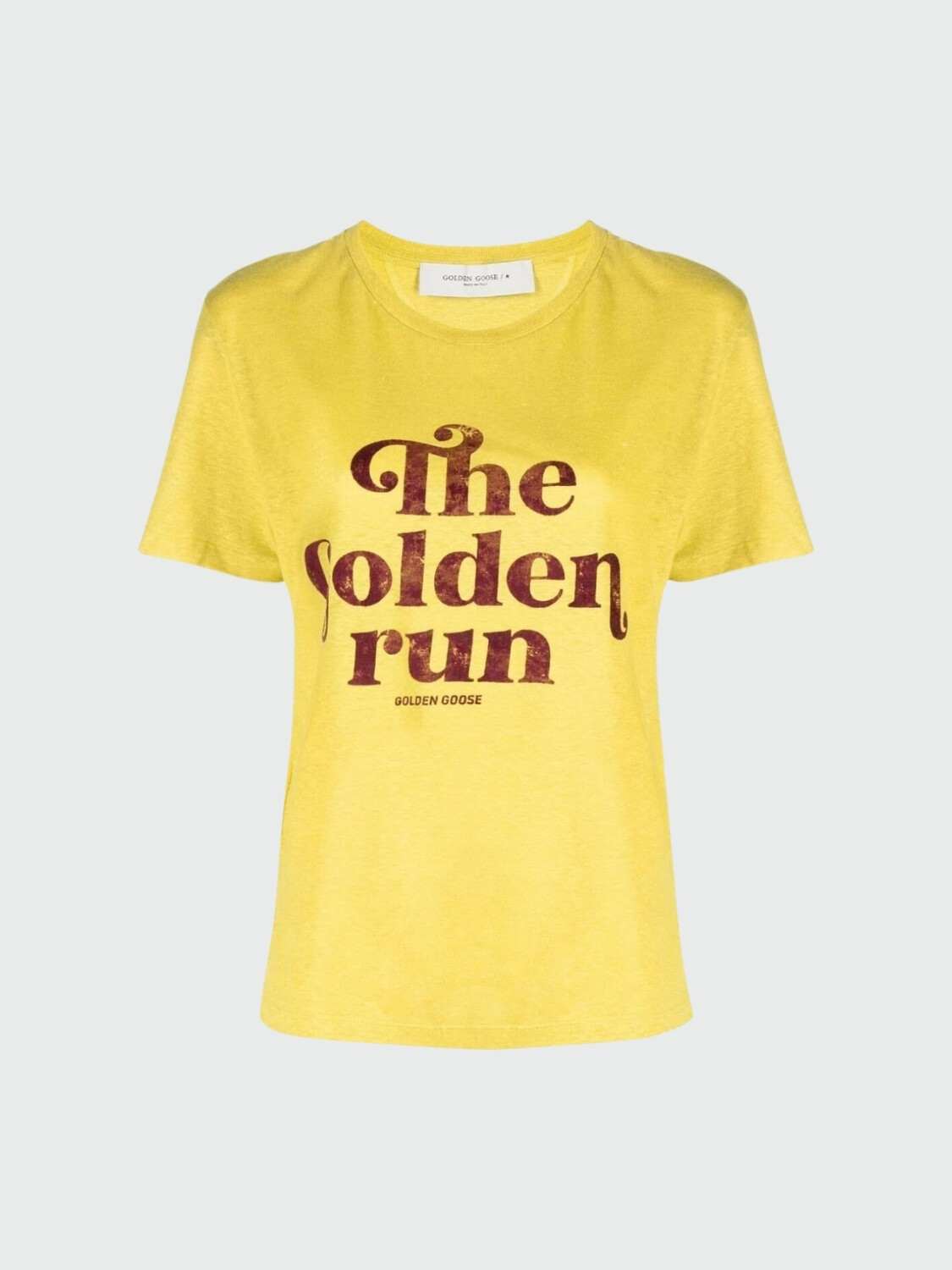 Golden Goose- Remera de Lino Estampado Amarillo