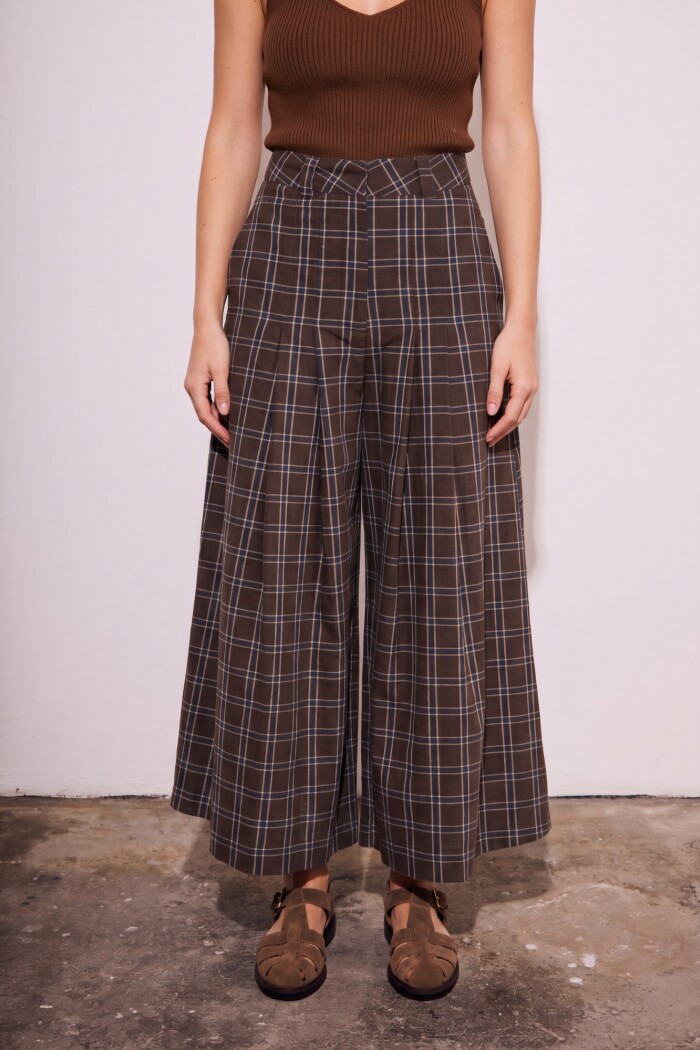 Pantalón Extra Wide Cuadros Marino