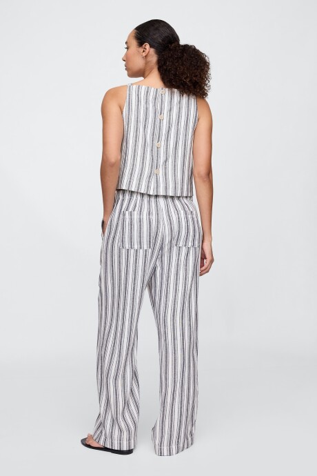 Pantalón De Lino Mujer Blue White Stripe