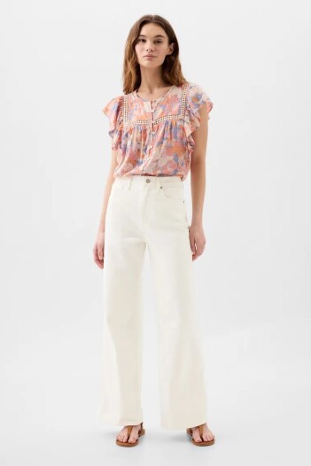 Jean Wide Leg Tiro Alto Crop Mujer New Off White