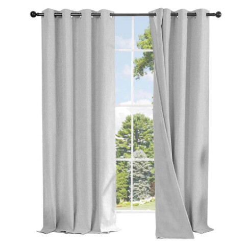 Cortina 80% Blackout 2 Paños 140x220 Textura Lino Doble Faz Variante Color Gris Claro