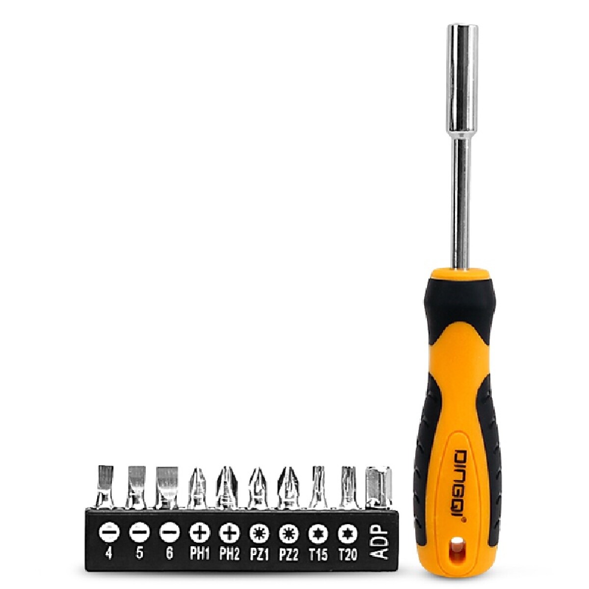 DINGQI JUEGO 11 PIEZAS DESTORNILLADOR CR-V 1/4X100MM + 10 PUNTAS 1/4X25MM 