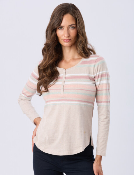 REMERA RAYADA DE ALGODÓN Beige