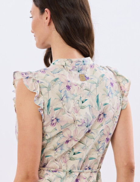 VESTIDO ESTAMPADO DE LINO Lila