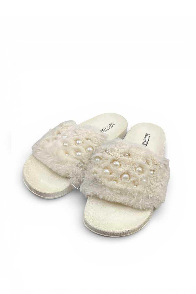 SANDALIA AGUSTINA FAJA PELUDITA PERLAS Crudo