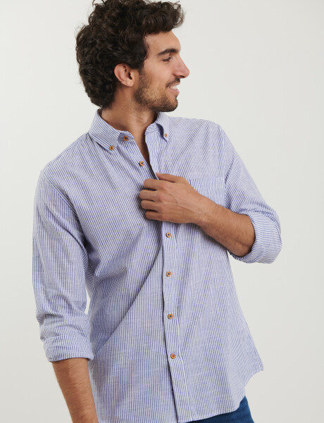 012503 CAMISA HARRINGTON LABEL Azul Melange / Blanco