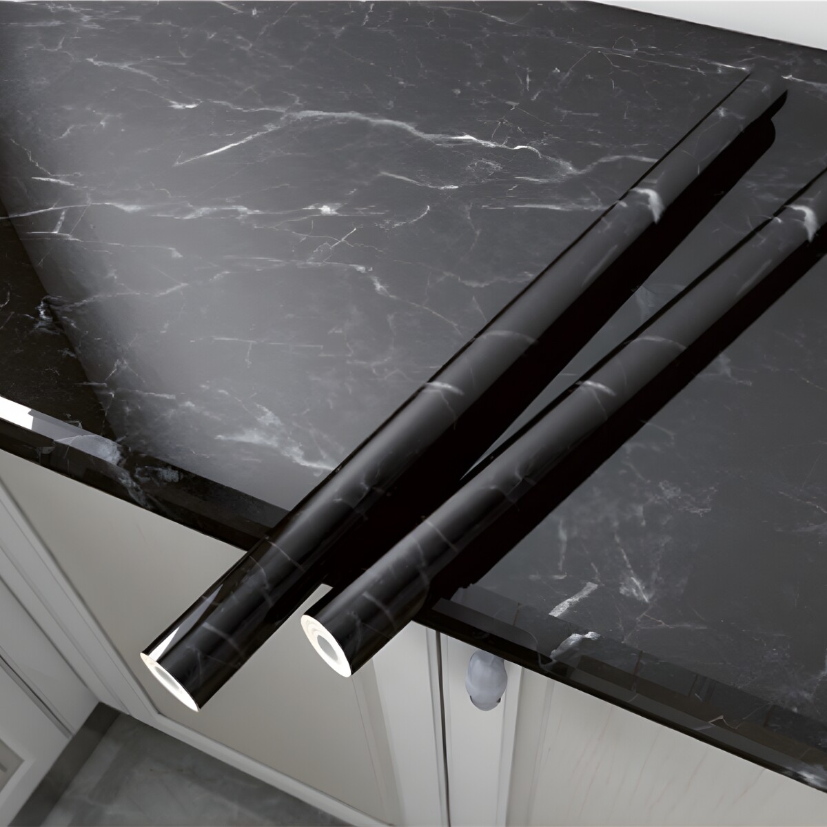 Vinilo Decoración Mesada Pared 60 Cm X 2m - MARMOL NEGRO 