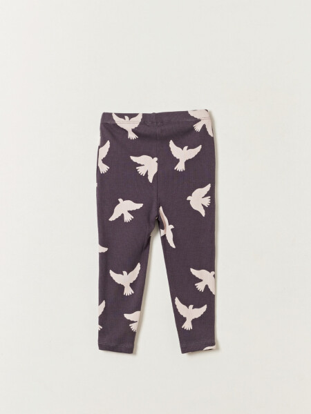 Calza rib estampada Aves Gris