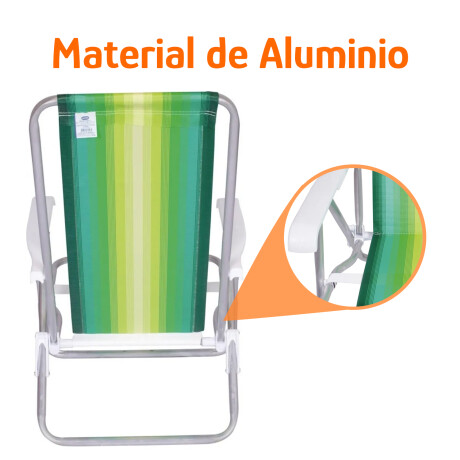 Reposera Silla Reclinable De Playa 8 Posiciones Aluminio Verde