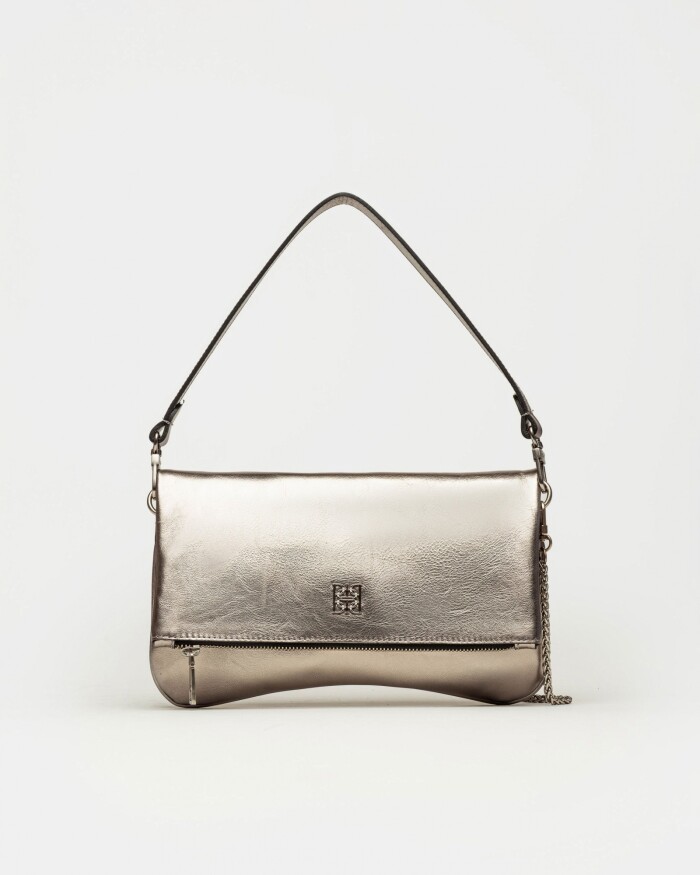 Bandolera Curve en cuero graneado metalizado Metalizado