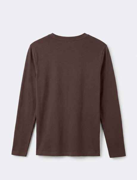 BLUSA BÁSICA DE MANGA LARGA Y CUELLO EN V MARRÓN