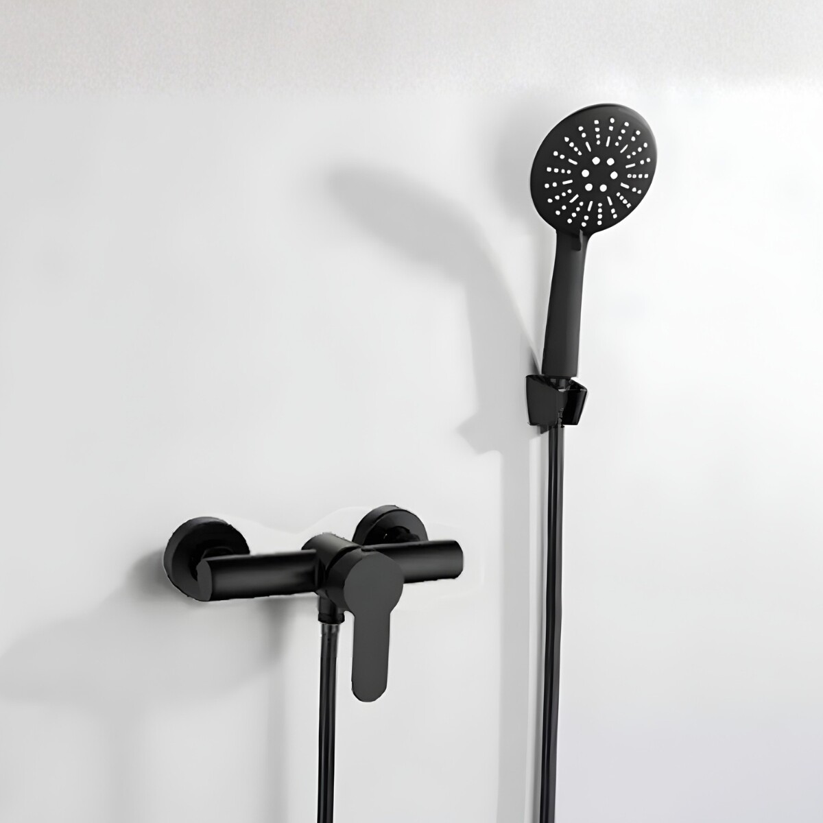 Grifería duchero teléfono + Soporte + Colilla baño - NEGRO 