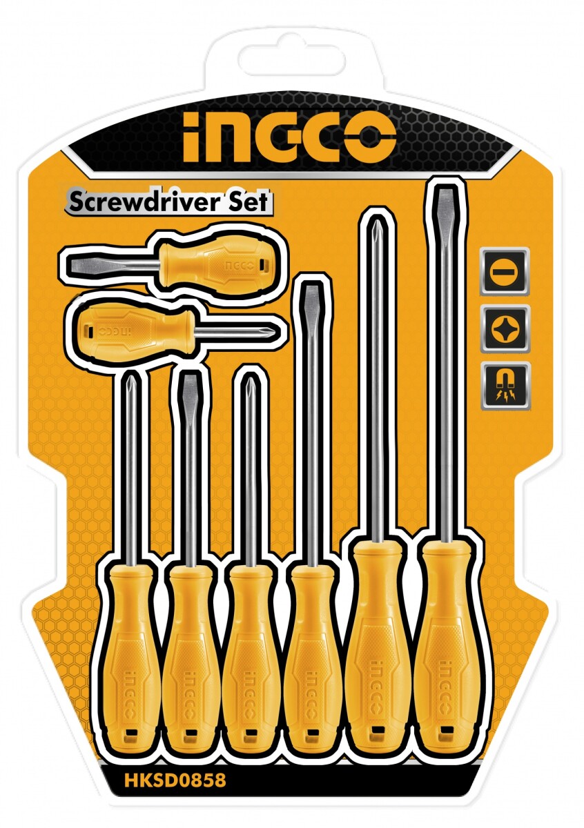 JUEGO 8PCS (ECO) AMARILLO DESTORNILLADORES INGCO HKSD0858 