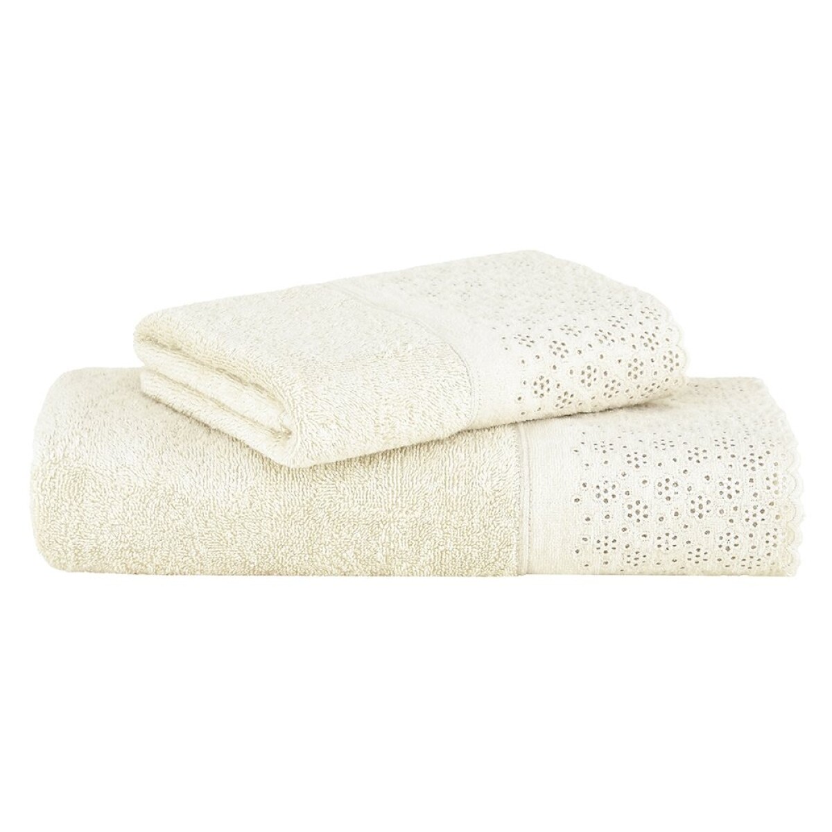 SET TOALLA BANO + TOALLA ROSTRO APLIQUE LOVELY BUDDEMEYER - 500 G/M2 - 3159 / MARFIL - 48X90 