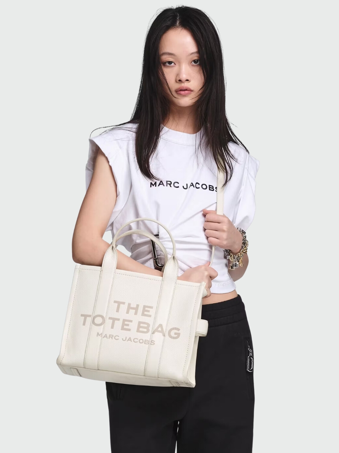 MARC JACOBS - THE LEATHER MEDIUM TOTE BAG Blanco