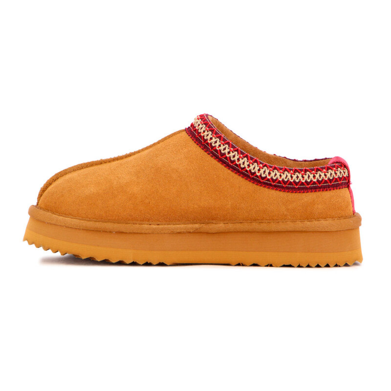 Country Pantufla Cuero / Peluche - Tira De Color Fija - Dama - Camel Camel