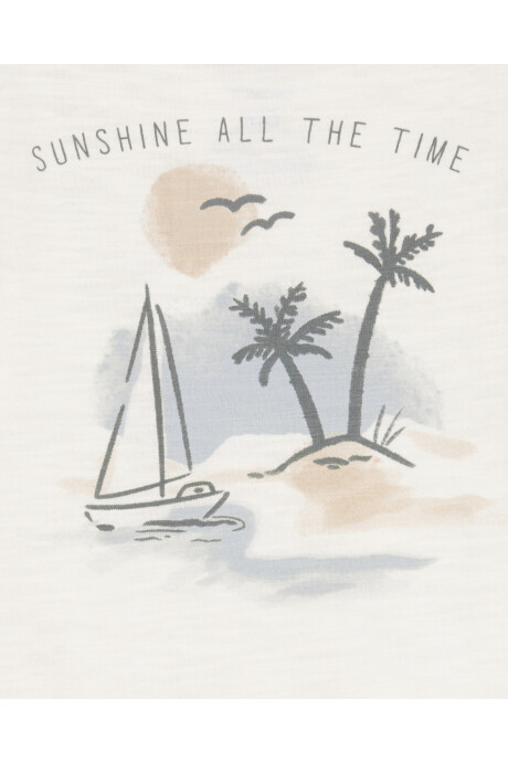 Set tres piezas de algodón, short, camisa y remera, diseño tropical Set tres piezas de algodón, short, camisa y remera, diseño tropical