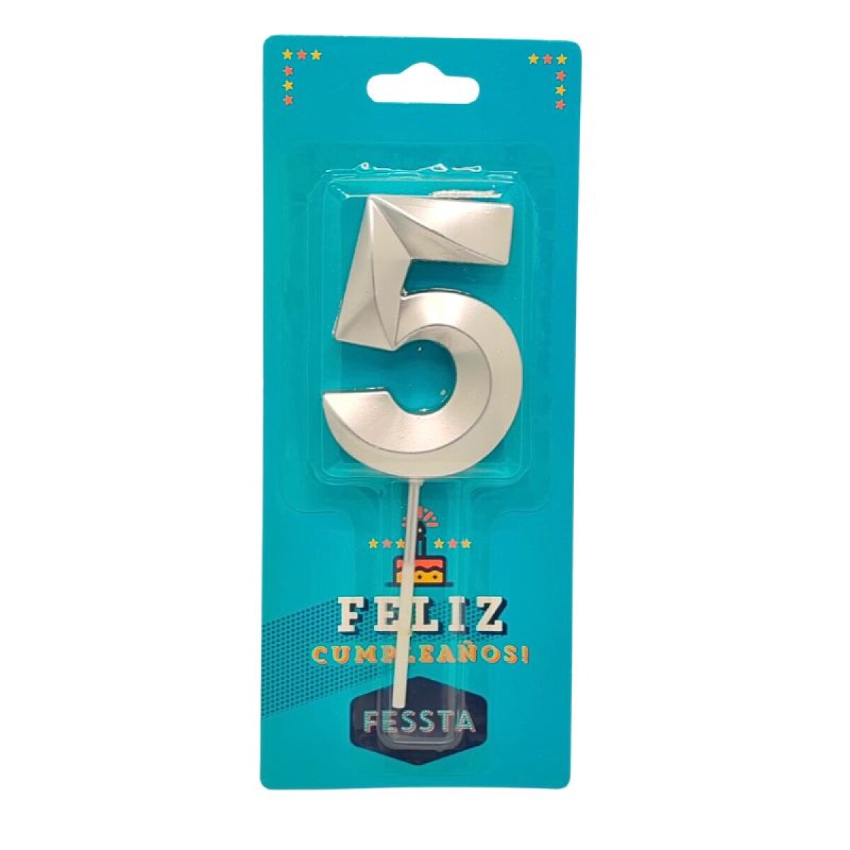 Vela Número 3D Grande Plateada - CINCO 
