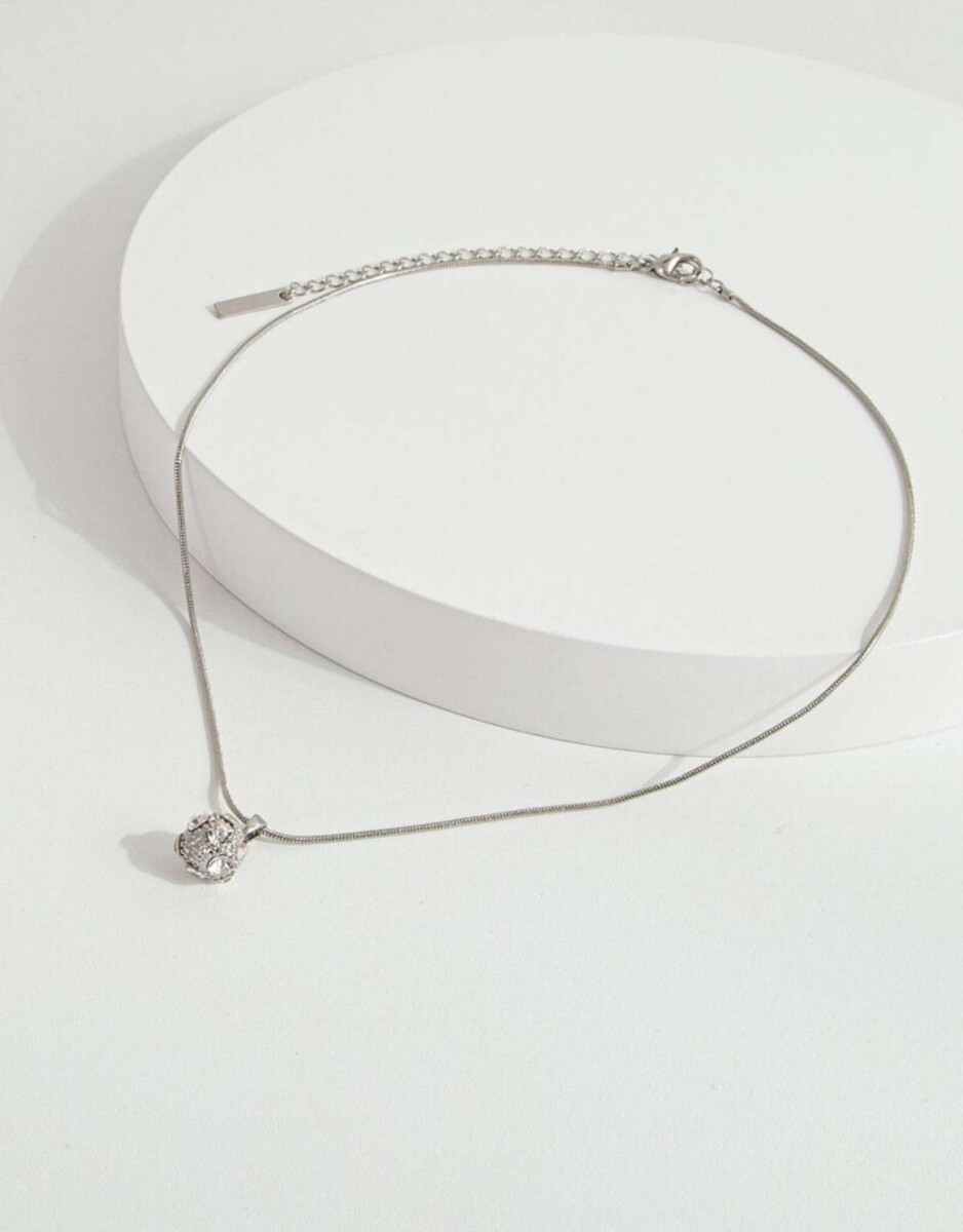 Collar Con Esfera Strass - Plateado Rodio 