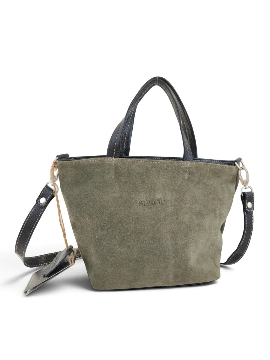 Cartera balde chica en cuero y gamuza - Verde 