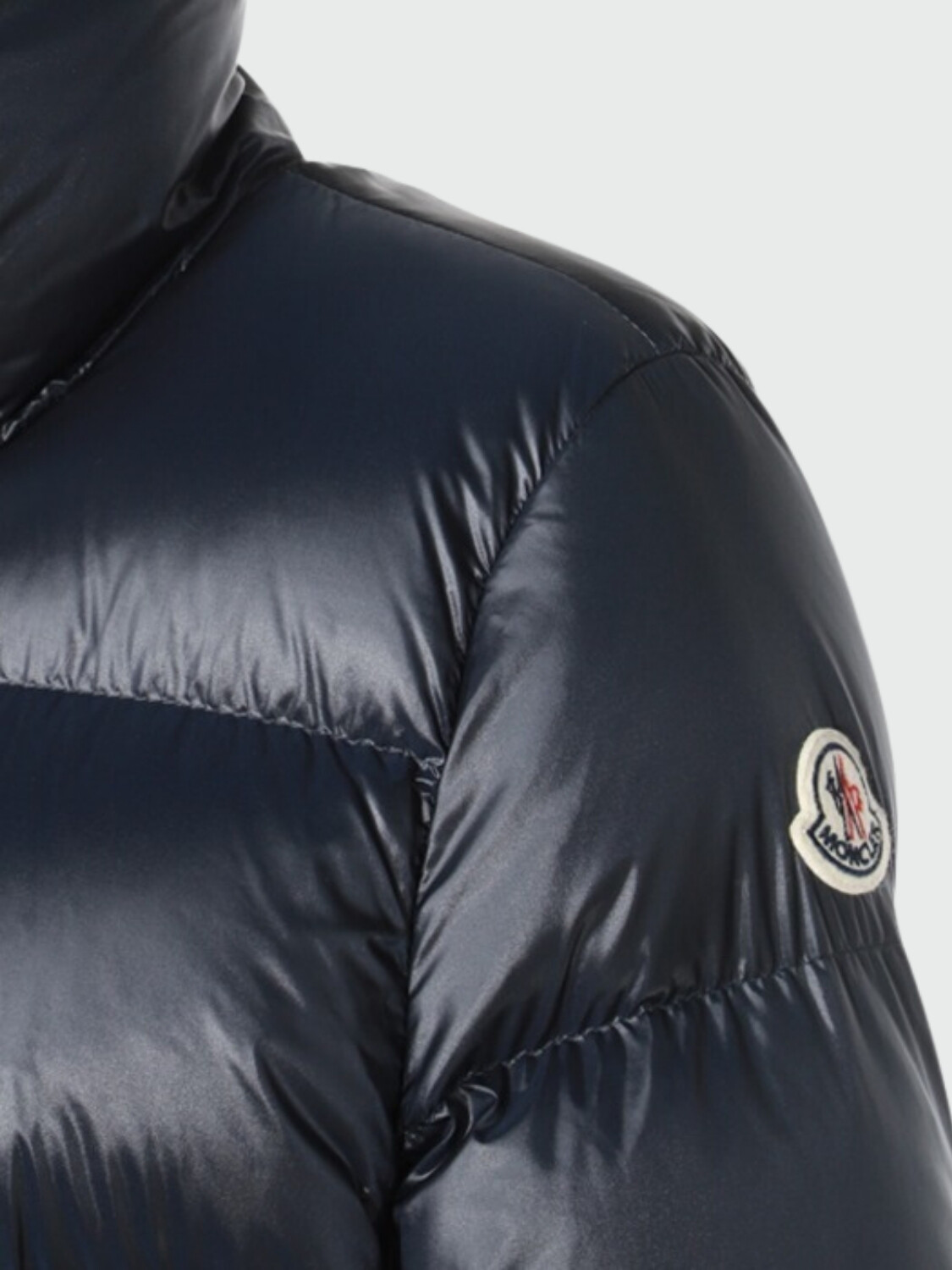 Moncler - Campera rellena de plumas con cuello alto, Cochevis Azul