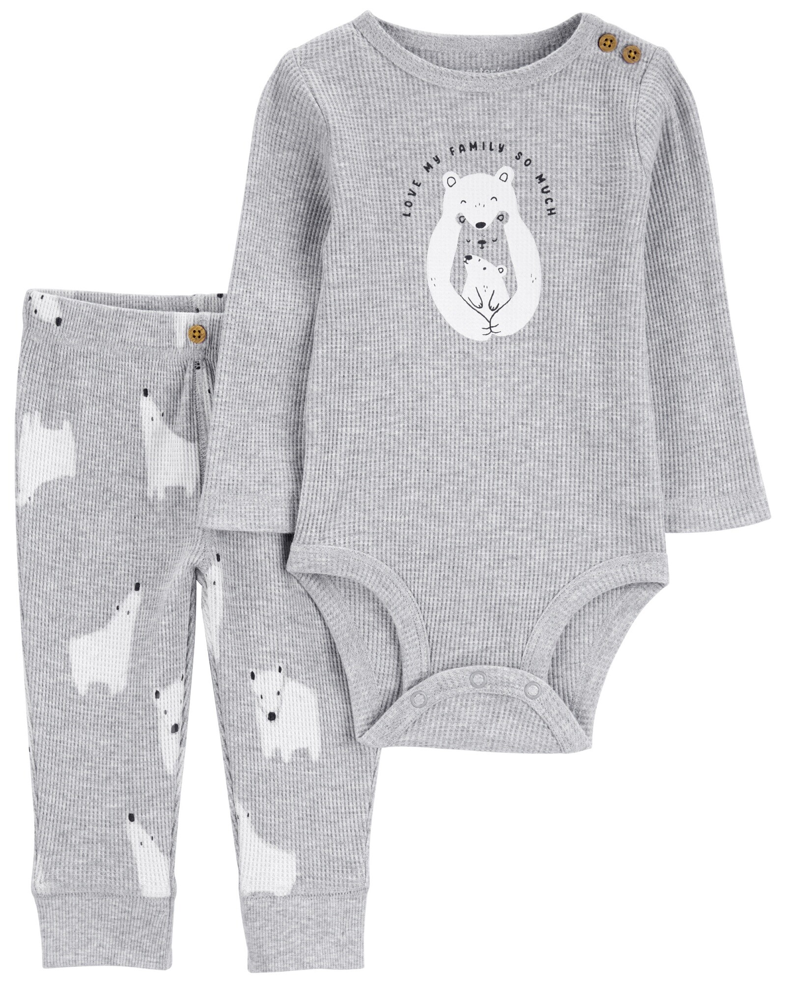 Set dos piezas de algodón térmico, pantalón y body, diseño osos polares Sin color