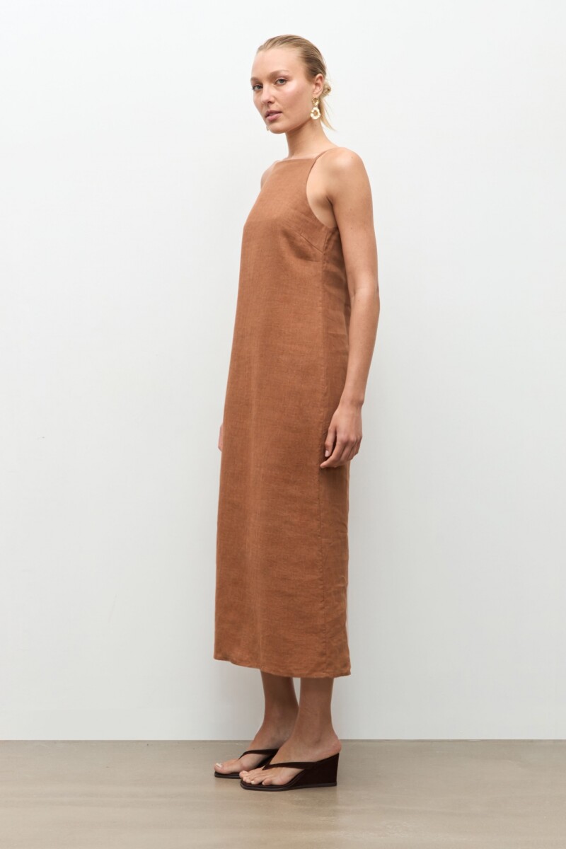 Vestido 100% Lino camel
