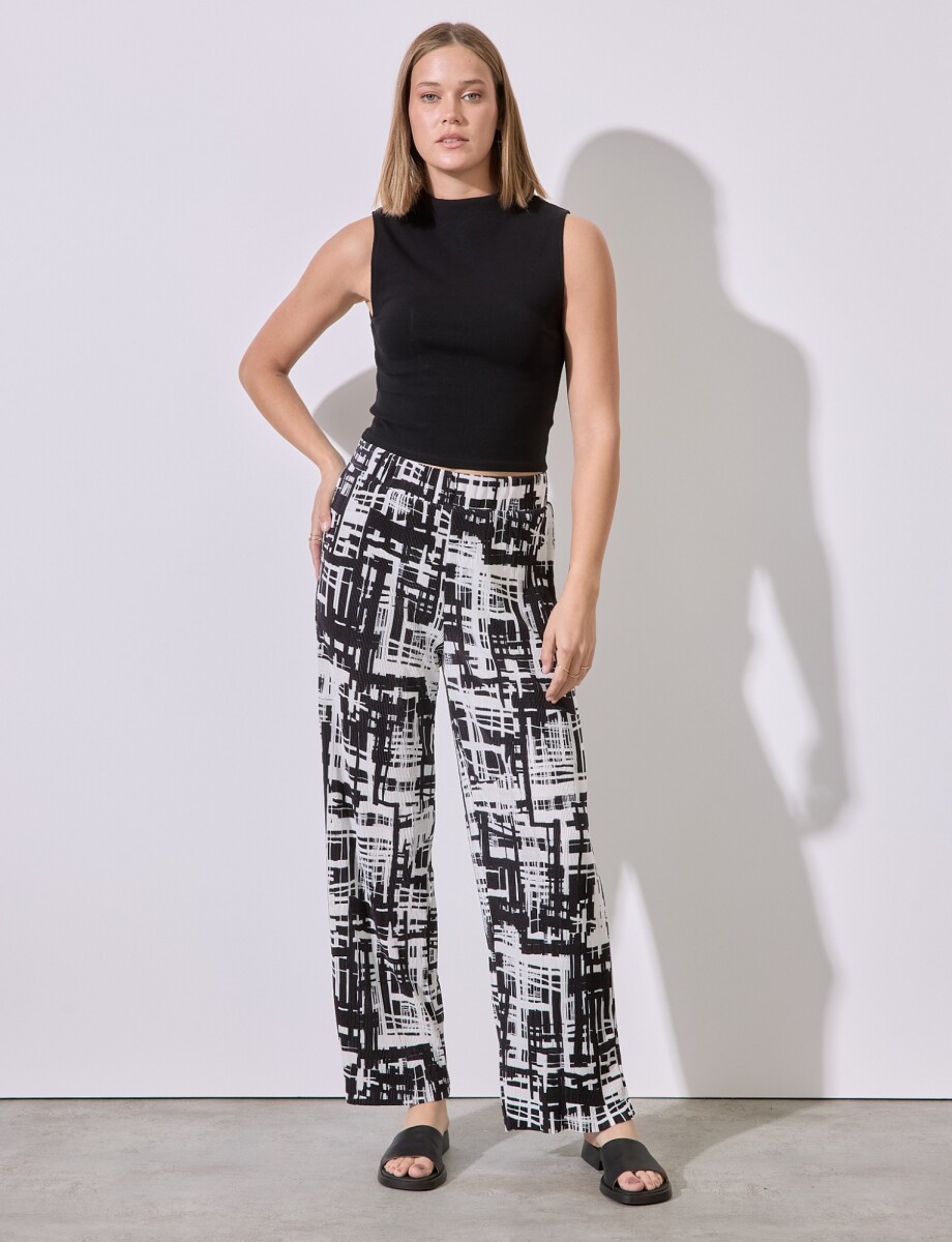 Pantalon Plisado - Negro/blanco 