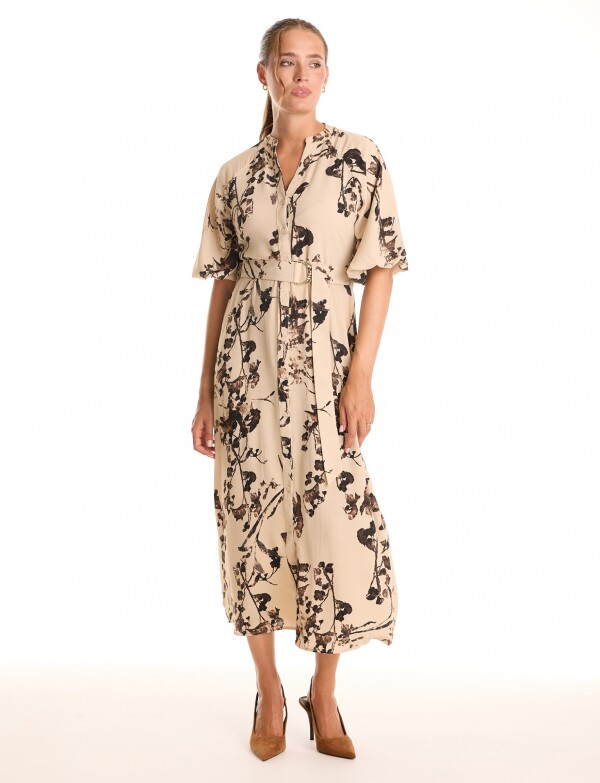 Vestido Maxi Cinto Flores BEIGE/MULTI