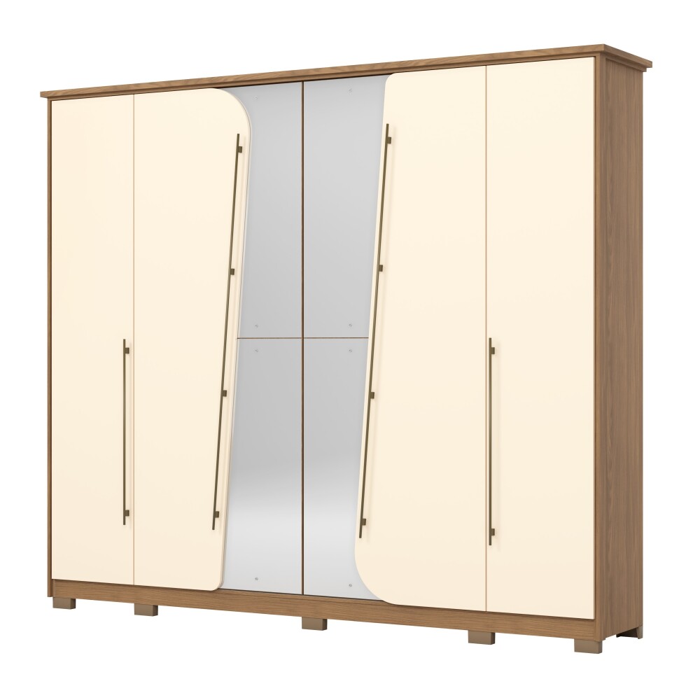 ROPERO DUBAI 6 PUERTAS 6 CAJONES INTERNOS CON ESPEJO GUARDARROPA CLOSET ARMARIO OFF WHITE