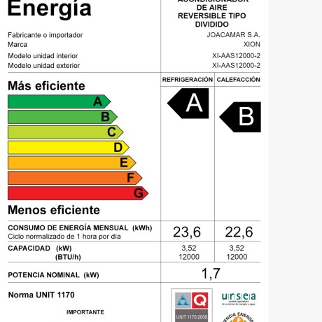 Aire Acondicionador Xion XI-AAS12000-2 Split 12000 Btu 001