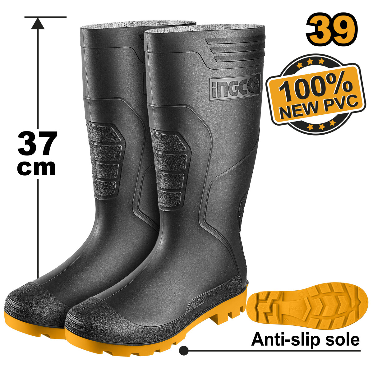 BOTAS DE LLUVIA NEGRA/TRABAJO TALLE 39 INGCO 