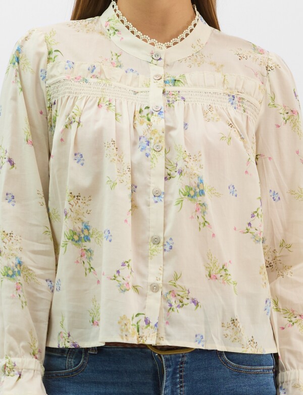 Blusa De Algodón Estampado Con Puntilla CRUDO/MULTI