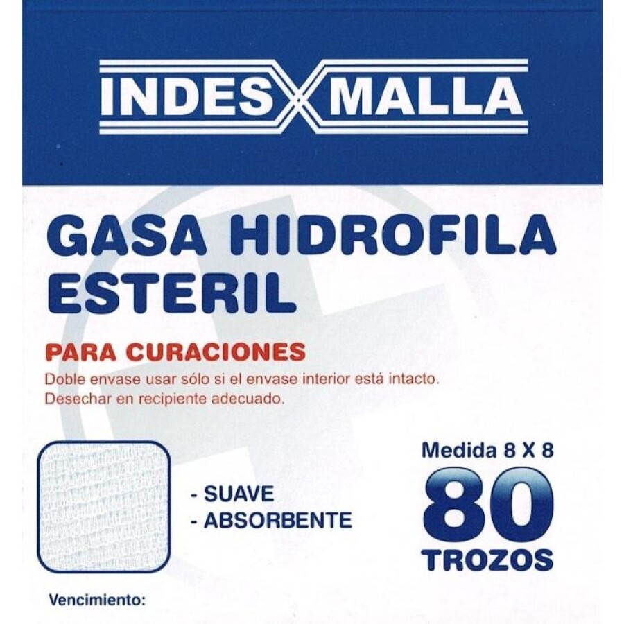 Gasa Hidrófila Estéril 8 x 8 cm 80 Trozos - Indes Malla Gasa Hidrófila Estéril 8 x 8 cm 80 Trozos - Indes Malla