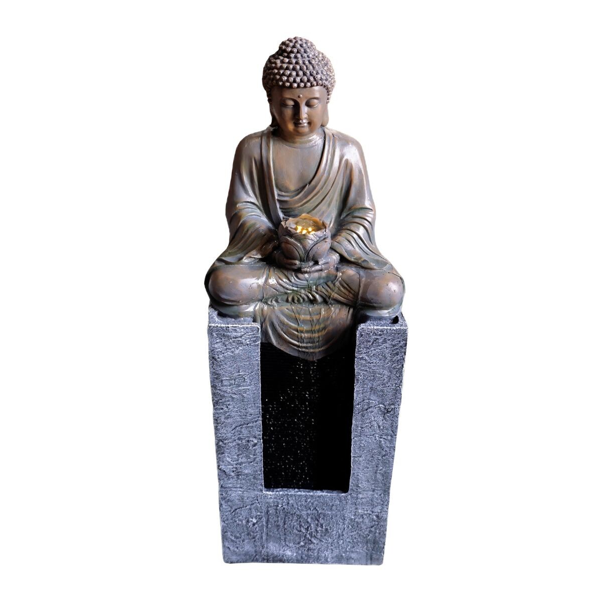 Fuente de agua Buda con pedestal y luz 