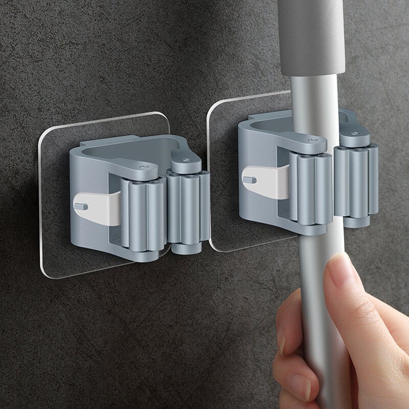 Soporte de pared para escoba autoadhesivo blanco