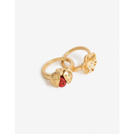 Set De Anillos Flores Y Vaquita Dorado Oro Amarillo