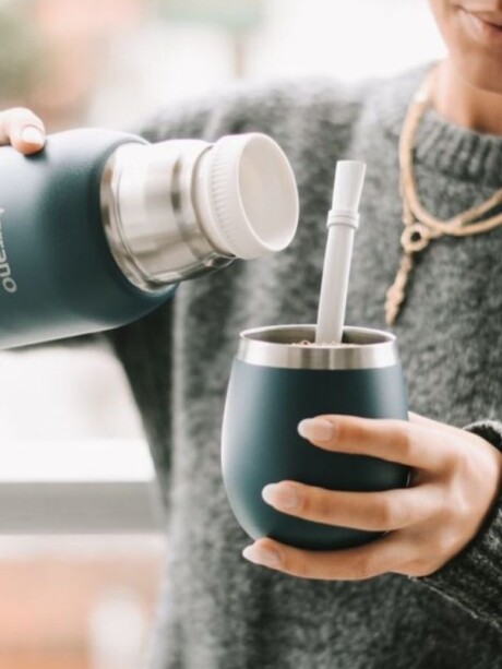 Set Acero 750ml / Mate con Tapa Petróleo
