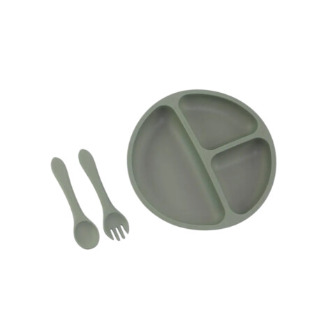 Set de alimentación plato más cubiertos para bebé Verde