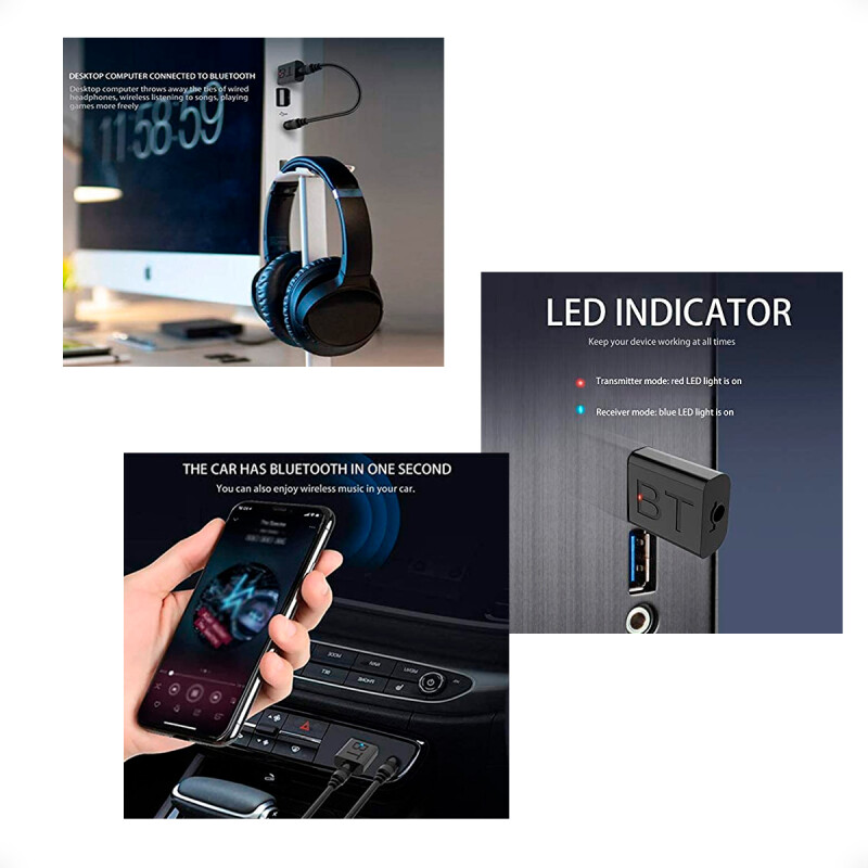 Receptor y Transmisor Bluetooth 5.0 para Auriculares TV y Parlantes Receptor y Transmisor Bluetooth 5.0 para Auriculares TV y Parlantes