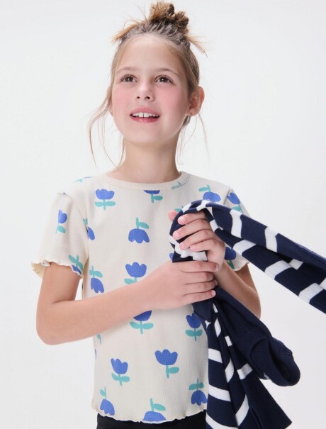BLUSA MANGA CORTA INFANTIL CON ESTAMPADO BEIGE