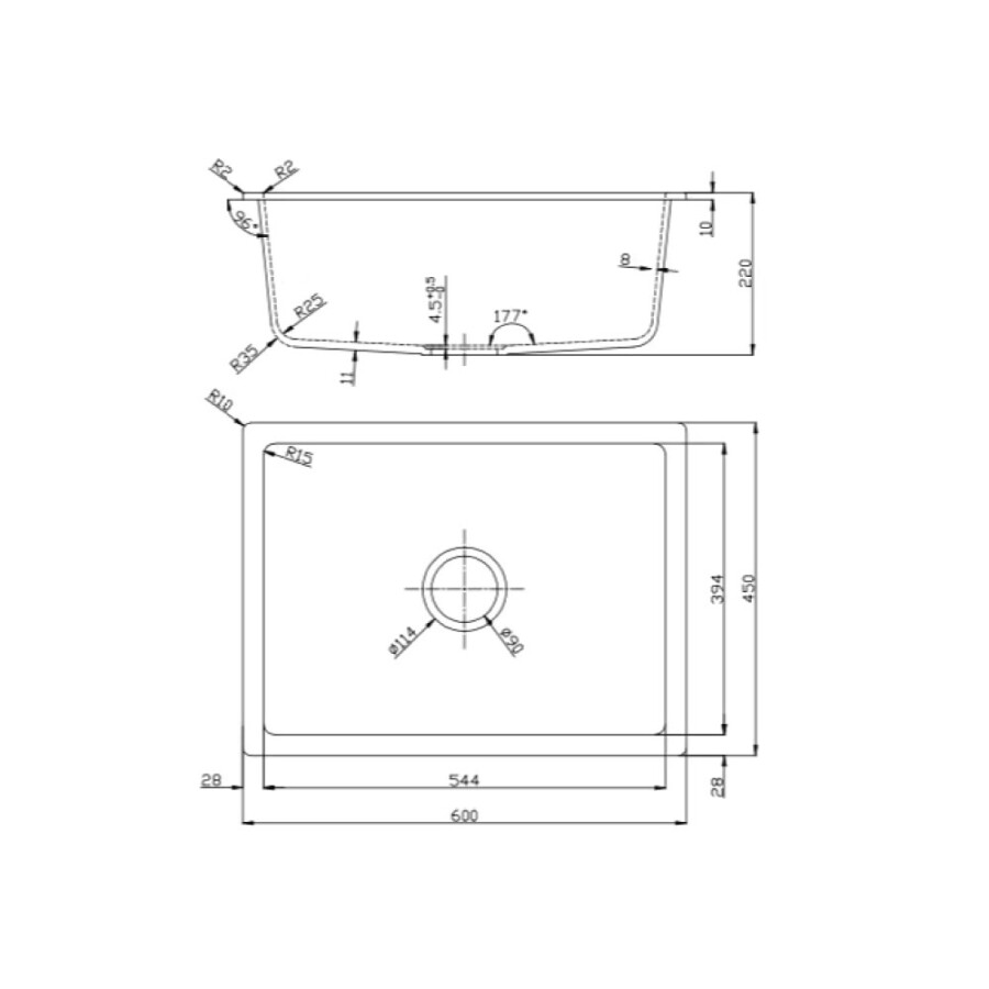 Pileta simple composite gris 60 x 45 Pileta simple composite gris 60 x 45