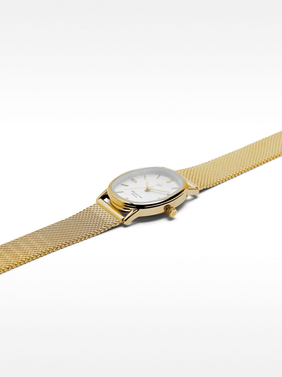 Reloj Ovalado Con Malla Metálica De Acero Inoxidable dorado