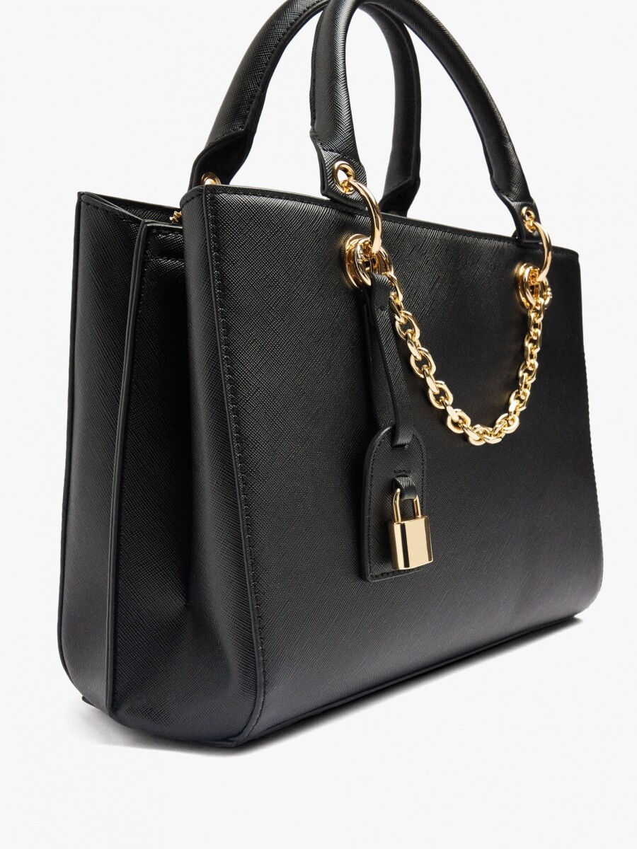 Bolso Tote Con Textura Y Penduro negro