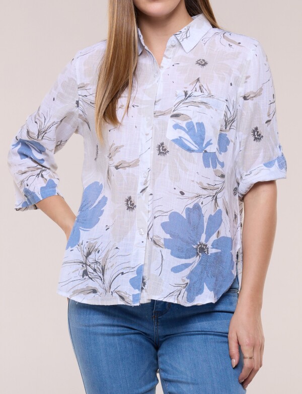 Camisa Estampada Y Ruedo Asimétrico MULTI/BEIGE